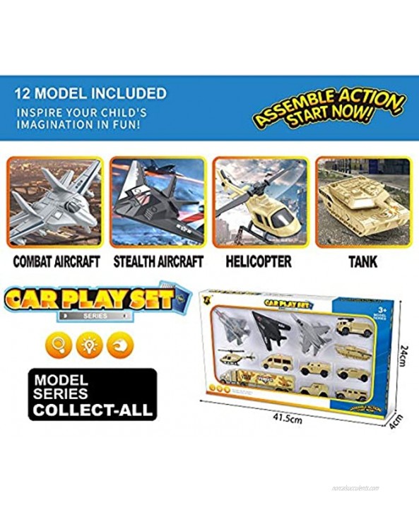 Liberty Imports Set of 12 Special Forces Military Vehicle Playset for Kids Scaled Army Toy Vehicles Includes Stealth Bomber Tank Helicopter Fighter Jets and More