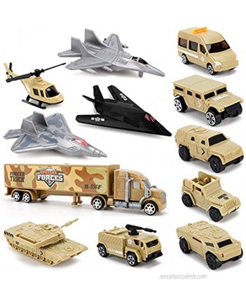 Liberty Imports Set of 12 Special Forces Military Vehicle Playset for Kids Scaled Army Toy Vehicles Includes Stealth Bomber Tank Helicopter Fighter Jets and More