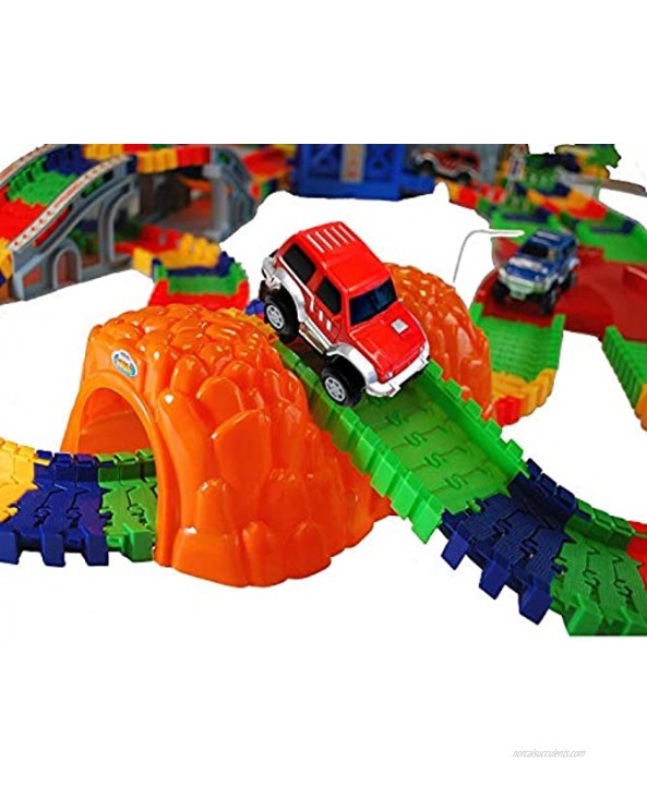 MMP Living Super Snap Speedway Deluxe Bend and Flex Track Set with 3 Electric Cars Tunnels Bridge Elevator ramp Track Merge and Accessories Over 300 Pieces