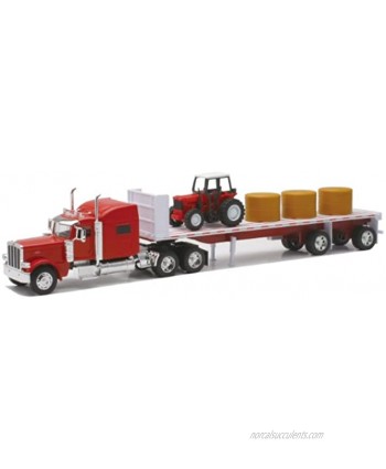 New-Ray Peterbilt 389 with Hay and Farm Tractor Playset 1 32 Scale Model Toy Vehicles 10293A