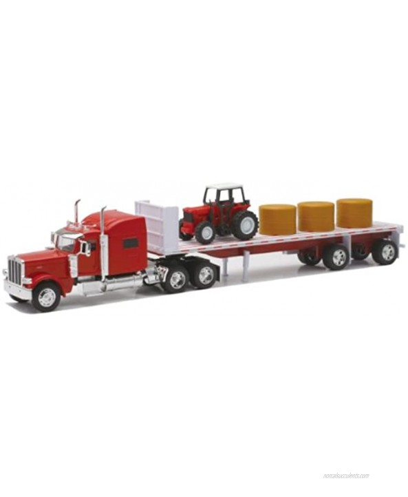 New-Ray Peterbilt 389 with Hay and Farm Tractor Playset 1 32 Scale Model Toy Vehicles 10293A