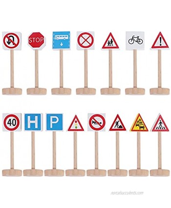 STOBOK Street Signs Playset Traffic Signs Figure Model Wooden Block for Children Educational Toys 15pcs