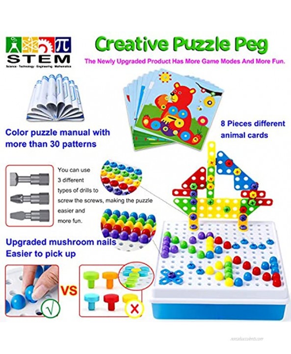 223 Pieces Creative Mosaic Drill Set for Kids Toy Drill and Screwdriver Puzzle Kit STEM Engineering Education Learning Building Block Toys Game Activities Center for Kids Ages 3-10 Years Old