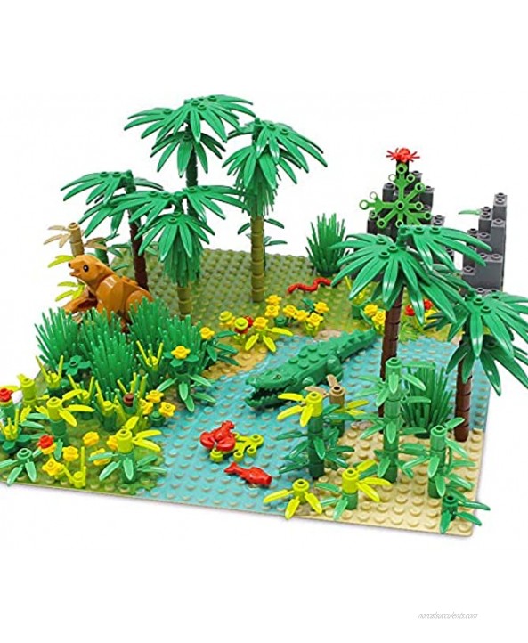 Feleph Jungle Garden Building Blocks Bricks with 2 Base Plates 10 Inches for Each Botanical Parts Plants Tree Flowers Bush Animals Accessories Forest Scenery Toy Kit Compatible with Major Brands