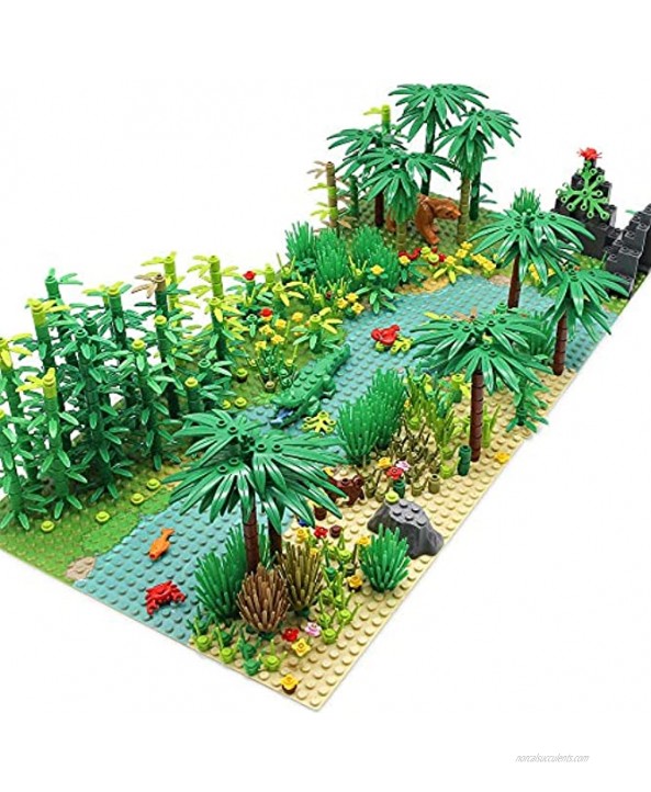 Feleph Jungle Garden Building Blocks Bricks with 2 Base Plates 10 Inches for Each Botanical Parts Plants Tree Flowers Bush Animals Accessories Forest Scenery Toy Kit Compatible with Major Brands