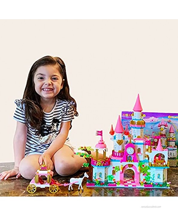 HOGOKIDS Girls Castle STEM Building Toys 998 PCS Building Sets for Girls Age 6 7 8 9 10 11 12 Years Old | 5-in-1 Pink Princess Castle & Carriage Creative Building Blocks Kits Toys Gift for Kids