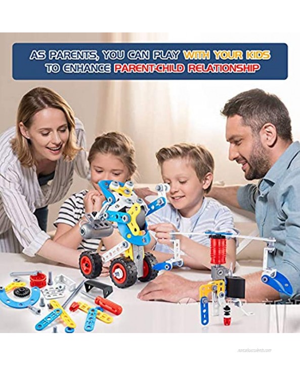kidpal Erector Set for Boys 6-12 Building Toys Kit 5 in 1 STEM Toy with Electric Power Motor for Kids Construction Toys for Age 5 7 8 9 10 11 Years Yrs Old 113 PCS DIY Engineering Building Blocks