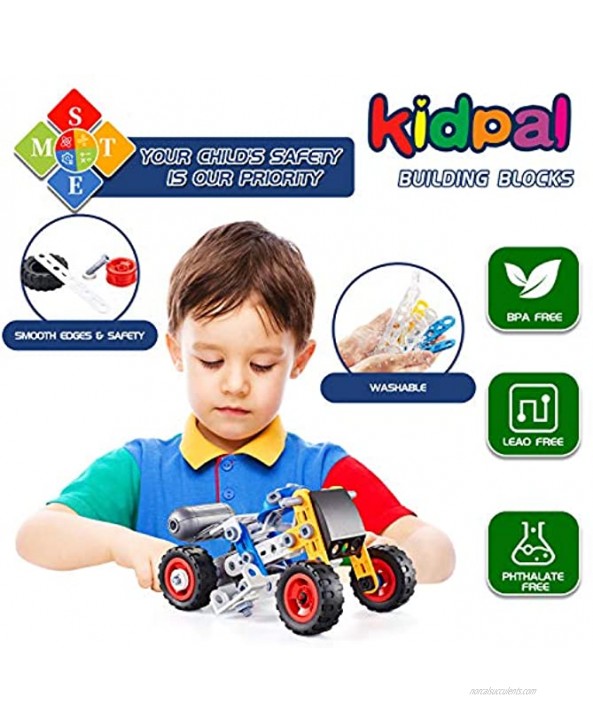 kidpal Erector Set for Boys 6-12 Building Toys Kit 5 in 1 STEM Toy with Electric Power Motor for Kids Construction Toys for Age 5 7 8 9 10 11 Years Yrs Old 113 PCS DIY Engineering Building Blocks