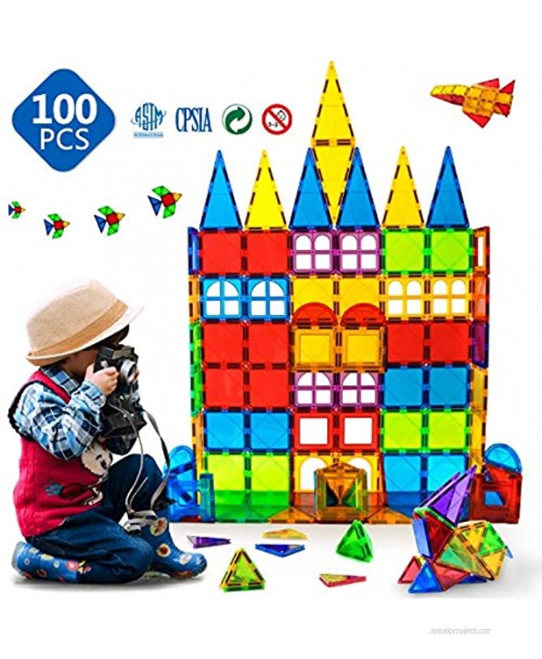 Magnet Toys Kids Magnetic Building Tiles 100 Pcs 3D Magnetic Blocks Preschool Building Sets Educational Toys for Toddlers Boys and Girls.