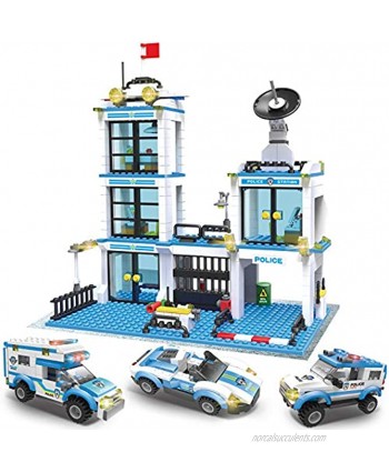 Rescue City Police Station Building Blocks Set | City Police Toy Bricks Kit with Emergency Police Patrol Cars and Vehicles | Storage Box with Lid for Kids