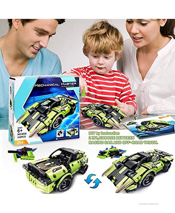 STEM Building Toys for Kids with 2-in-1 Remote Control Racer Snap Together Engineering Kits Early Learning Racecar Building Blocks and Off-Road Best Gift for 6,7,8 and 9＋Year Old Boys and Girls