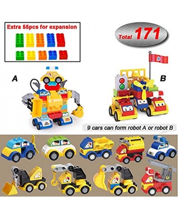 Toy Cars Building Blocks Set 171-pieces Vehicle Building Brick Classic Big Building Bricks Compatible with All Major Brands STEM Toys for Kids Boys Girls Toddler Age 3,4,5,6,7,8+