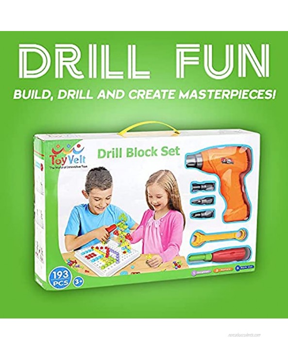 Toyvelt Building Block Games Set with Toy Drill & Screwdriver Tool Set Educational Building Blocks Construction Games Develop Fine Motor Skills Best Kids Toys for Boys & Girls Age 3 14 Year Old
