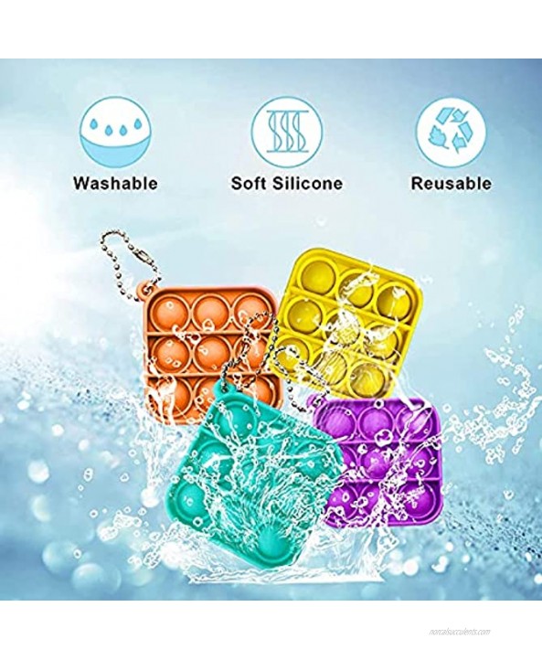 CG Mini Pop it Fidget Sensory Toys 4Pack Bubble Fidget Simple Toy for Stress and Anxiety Relief Hand Toys Keychain Toy for Adults and Kids Square