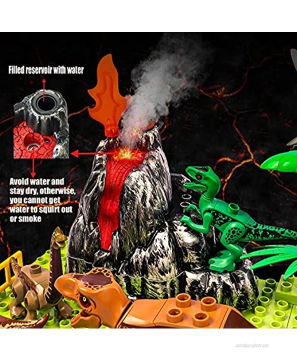 Dinosaur Toys Building Toys for Kids 3 4 5 6 7 8 9+ Year Old Boy Zoo Animals Toys with 6 Realistic Dinosaur Figures DIY Dinosaur Games with Sound Spray Volcano Tree & 6 Building Blocks Baseplates