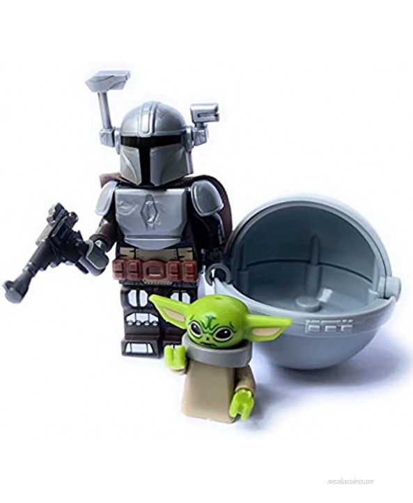 Mandalorian and Baby Minifigures Din Djarrin Wearing his Latest Beskar Armor with The Child Grogu and his Pram