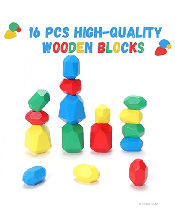 16 PCs Wooden Balancing Blocks | Building Blocks for Kids | Stacking Toys Educational Preschool Learning | Colorful Wooden Blocks Building Games | Montessori Toys for Toddlers 3 yrs+ and Adults