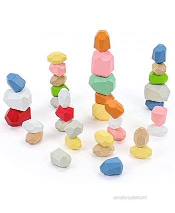 36 PCS Stacking Toys Wooden Building Blocks Balancing Stone Toys Sorting Rainbow Rocks Board Games Montessori Toys Preschool Learning Toys for Kids 3 4 5 Years Lightweight Natural Puzzle Family Games