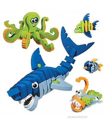 Bloco Toys Marines Creatures | STEM Toy | Shark Octopus Piranha Deep Sea & Tropical Fish | DIY Educational Building Construction Set 235 Pieces