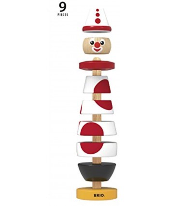 Brio Infant & Toddler 30230 Stacking Clown 60th Anniversary Edition 9 Piece Wood Stacking Toy for Kids Ages 1 and Up  2.75" x 2.75" x 9.5"  White