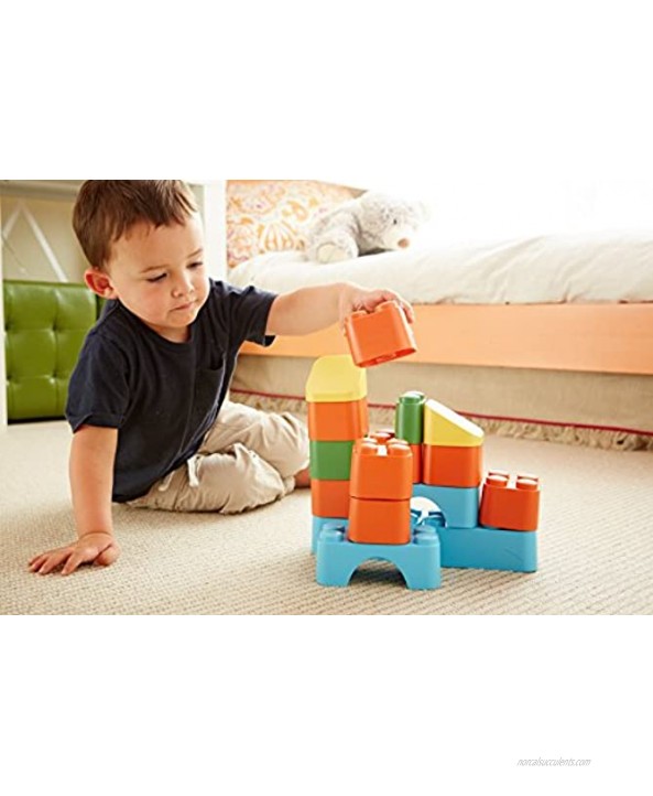 Green Toys Block Set 18 Piece Pretend Play Motor Skills Building and Stacking Kids Toy Set. No BPA phthatates PVC. Dishwasher Safe Recycled Plastic Made in USA.