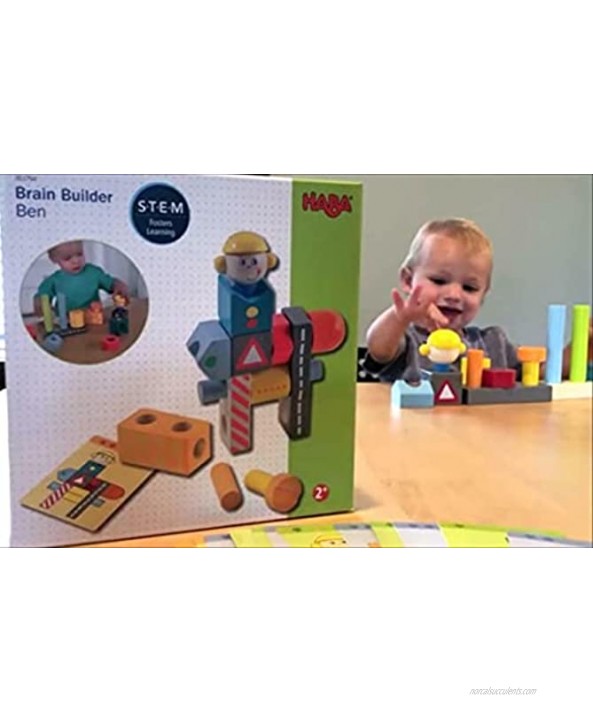 HABA Brain Builder Ben Stacking & Arranging Game with 14 Wooden Blocks & 20 Template Cards Ages 2-6