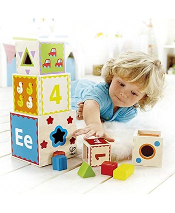 Hape Pyramid of Play Wooden Toddler Wooden Nesting Blocks Set L: 5.5 W: 5.5 H: 5.5 inch