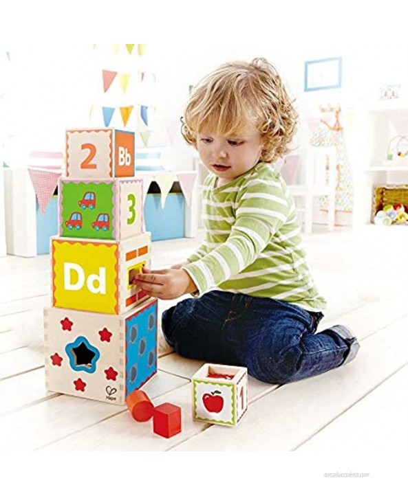 Hape Pyramid of Play Wooden Toddler Wooden Nesting Blocks Set L: 5.5 W: 5.5 H: 5.5 inch