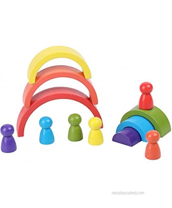 Humdax Wooden Rainbow Stacking Game for Toddlers Colorful Montessori Nesting Building Blocks with 6 Pcs Dolls Early Preschool Educational Toys for Boys and Girls
