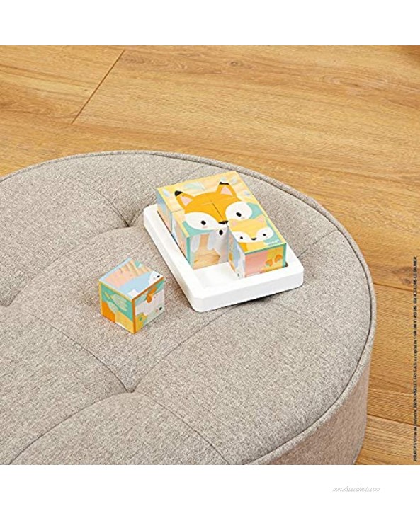 Janod Pure 6 Block Tray Wooden Building Block Set in Durable Storage Base – Forest Animals Theme – Babies First Puzzle – Develops Fine Motor Skills – Early Education Toy Ages 1+ Years