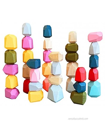 JOIWOD 36PCs Wooden Stacking Rocks-Sorting Balancing Blocks Educational Preschool Learning Toys Lightweight Puzzle Set for Kids 3 Years Old