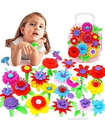 Lekebaby Flower Garden Building Toy Pretend Gardening Playset for Kids STEM Educational Toy with Storage Box Stacking Game for Toddlers Gifts for Girls and Boys Age 3+