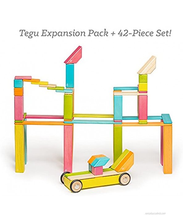 Tegu 42 Piece Magnetic Wooden Building Block Toy Set Expansion Pack Large Tints Girl-Boy Educational STEM Gift For Ages 1 2 3 4 5 6+ Years Old