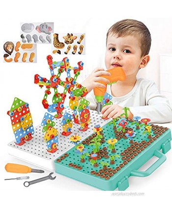 WISESTAR Electric Drill Puzzle Toy for Kids 471PCS Trendy Bits Screw STEM Toy with Flower and Animal Parts  Engineering Construction Block Building Set for Kid Age 4 5 6 7 8