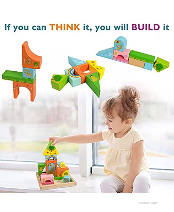 Wooden Blocks for Toddlers 3-6 Building Toys for Kids Educational Preschool Learning Toy Stacking Blocks Toys for 3+ Year Old Boys and Girls Baby Gifts RRIBOUDWAN