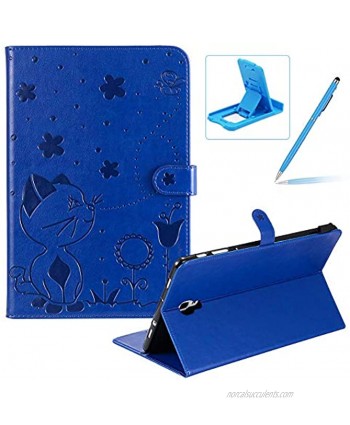 Herzzer Wallet Flip Casse for Samsung Galaxy Tab A 10.5 2018,Cute Cat Bee Floral Embossed PU Leather Folio Stand Case with Auto Wake Sleep Smart Magnetic Cover,Blue