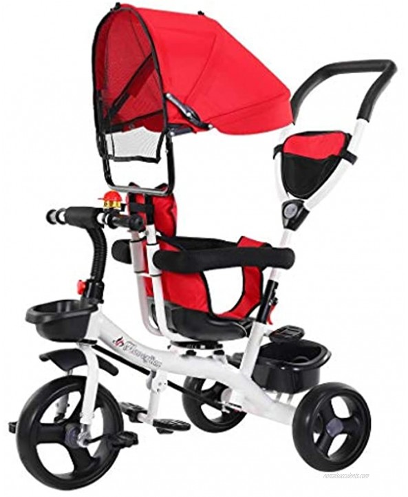 4-in-1 Tricycle for Toddlers Kids w Canopy,Foldable Stroller Trike Steer Stroller,Learning Bike,Push Trike,Kids Bike with Training Wheel,US Shipping