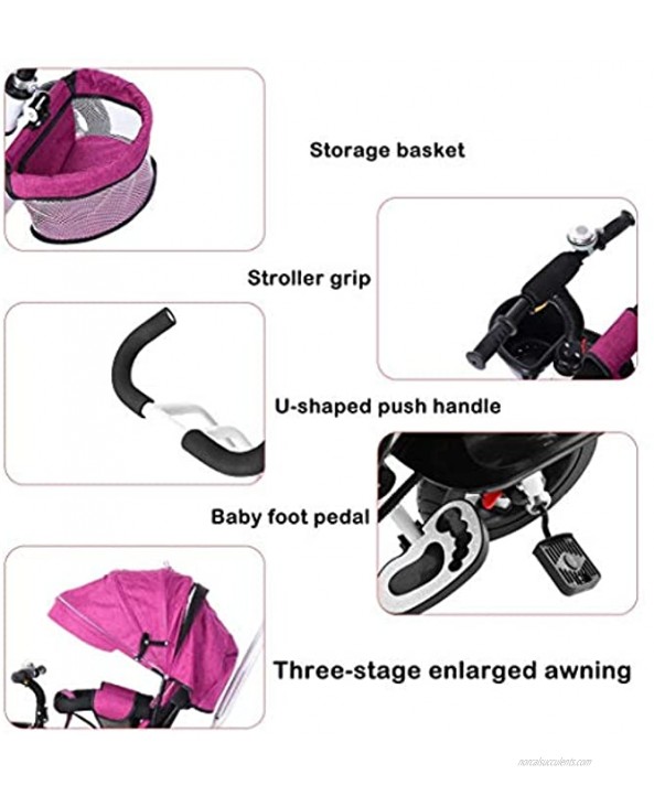 6 in 1 Multi-Stage Trike,Foldable Baby Tricycle,Learning Bike w Detachable Guardrail Adjustable Canopy Shoulder Belt Folding Pedal Large Storage Box Brake Shock Absorption Design Purple
