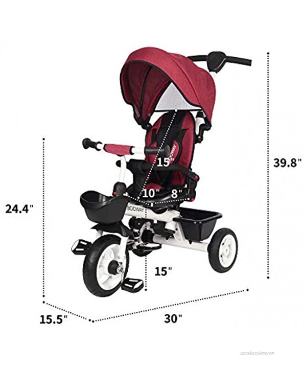 BOOWAY Baby Trike 6-in-1 Kids Stroller Tricycle with Adjustable Push Handle Removable Canopy Safety Harness for 6 Months 5 Year Old