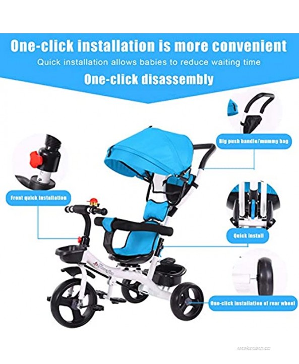 【Fast Delivery】Baby Tricycle 5 in 1 Toddlers Ride-On Tricycle Trike Stroller w Storage Basket Sunshade Push Handle Safety Pedal Toddler Steel Play for Ages 6 Months 6 Years