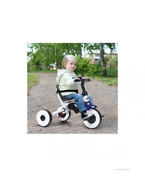 HONEY JOY Tricycle for Toddlers Foldable Baby Trike w Detachable Guardrail & Removable Canopy Safety Harness & Wheel Brakes Kids Tricycle Push Bike for Boys Girls Age 1-5Blue