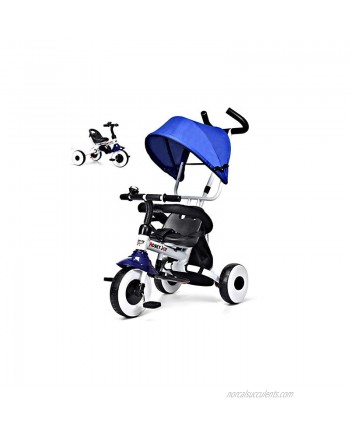 HONEY JOY Tricycle for Toddlers Foldable Baby Trike w  Detachable Guardrail & Removable Canopy Safety Harness & Wheel Brakes Kids Tricycle Push Bike for Boys Girls Age 1-5Blue
