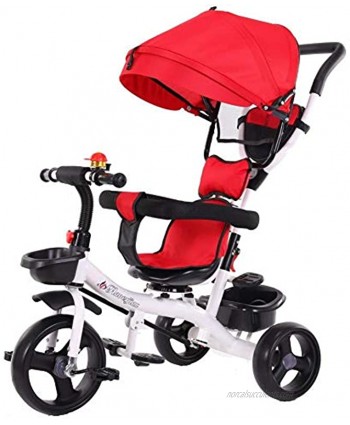 Huokan Folding Kids Tricycle Stroller 5-in-1 Set Baby Tricycle Steer Stroller Bike with Adjustable Canopy Large Storage Basket and Foldable Pedal Design for Toddler Boys and Girls Red