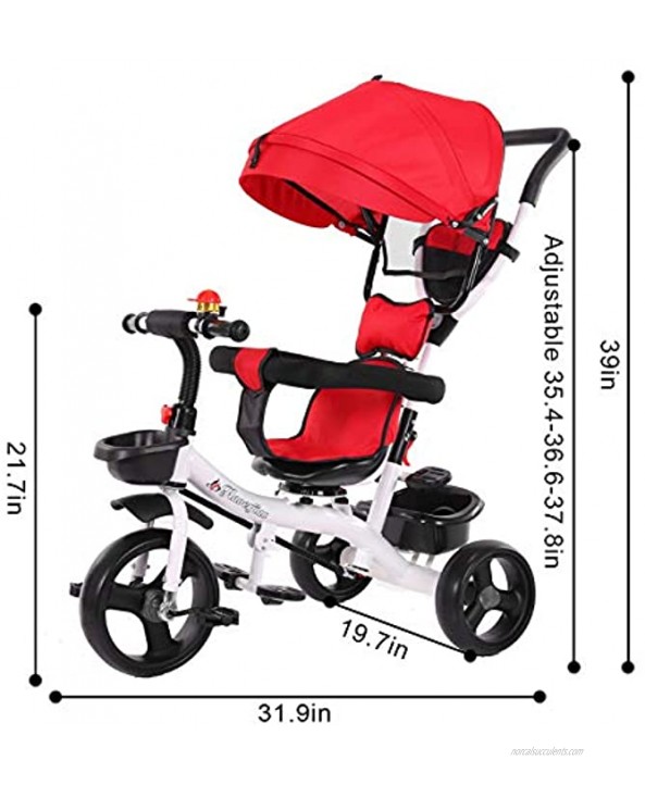 JOSHUA 5-in-1 Stroller Tricycle for Kids Detachable & Foldable Push Trike for Toddlers with Harness Canopy for 6 Months 6 Years Old