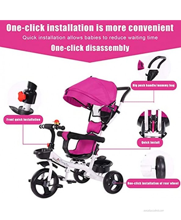 Kids Tricycle,5-in-1 Stroll 'N Trike,Toddler Tricycle with Push Handle for Ages 1 Year -6 Years 24.5x16.5x11.5in Purple