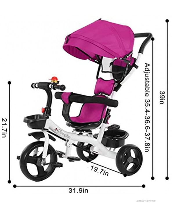 Kids Tricycle,5-in-1 Stroll 'N Trike,Toddler Tricycle with Push Handle for Ages 1 Year -6 Years 24.5x16.5x11.5in Purple