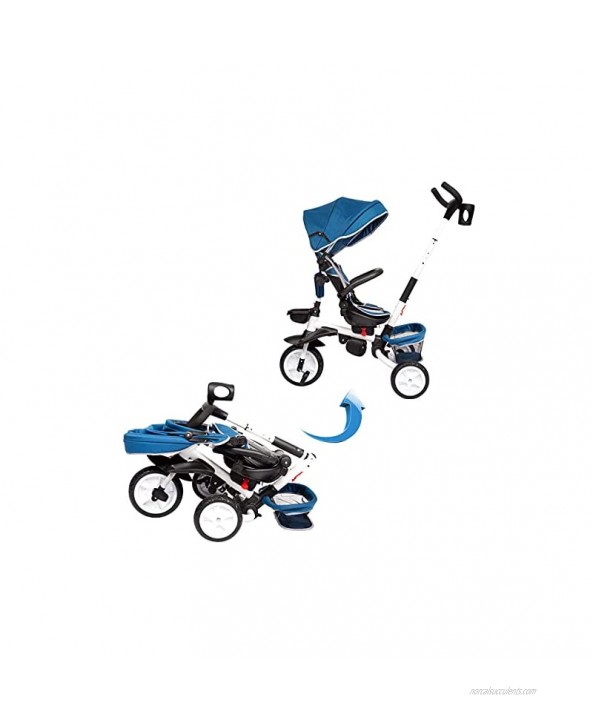Kinbor Toddler Tricycle 6-in-1 Foldable Steer Stroller with Rotatable Seat Detachable Guardrail Adjustable Canopy Safety Harness Baby Tricycle Trike for 1-5 Year Old