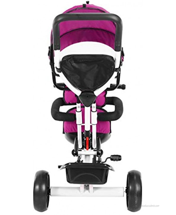 LYBOHO 5 in 1 Toddlers Trike w Push Handle Detachable Canopy Foldable Pedal Storage Basket Safety Belt & Roatable Seat Baby Tricycle Stroller for Boys Girls Aged 6 Months -6 Years Old Purple