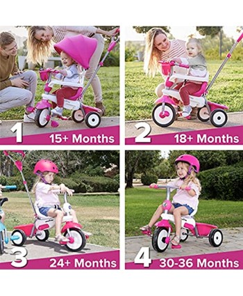 smarTrike Breeze Plus Toddler Tricycle Stroller Push Bike – Adjustable Trike for Baby Toddler Infant Ages 15 Months to 3 Years Princess Pink