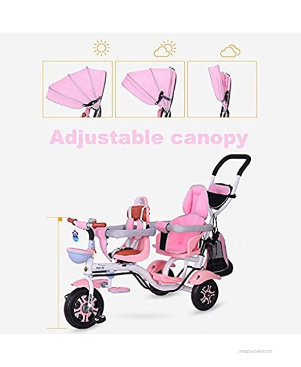 Stroller Wagon Kids Tricycle,Kids Trike Double Children's Tricycle 4 in 1 Trike Twin Stroller Comfort Two-Seat 3 Wheel Bicycle for Kids with Rotatable Seat Baby Infant Child Trolley for Age from 6